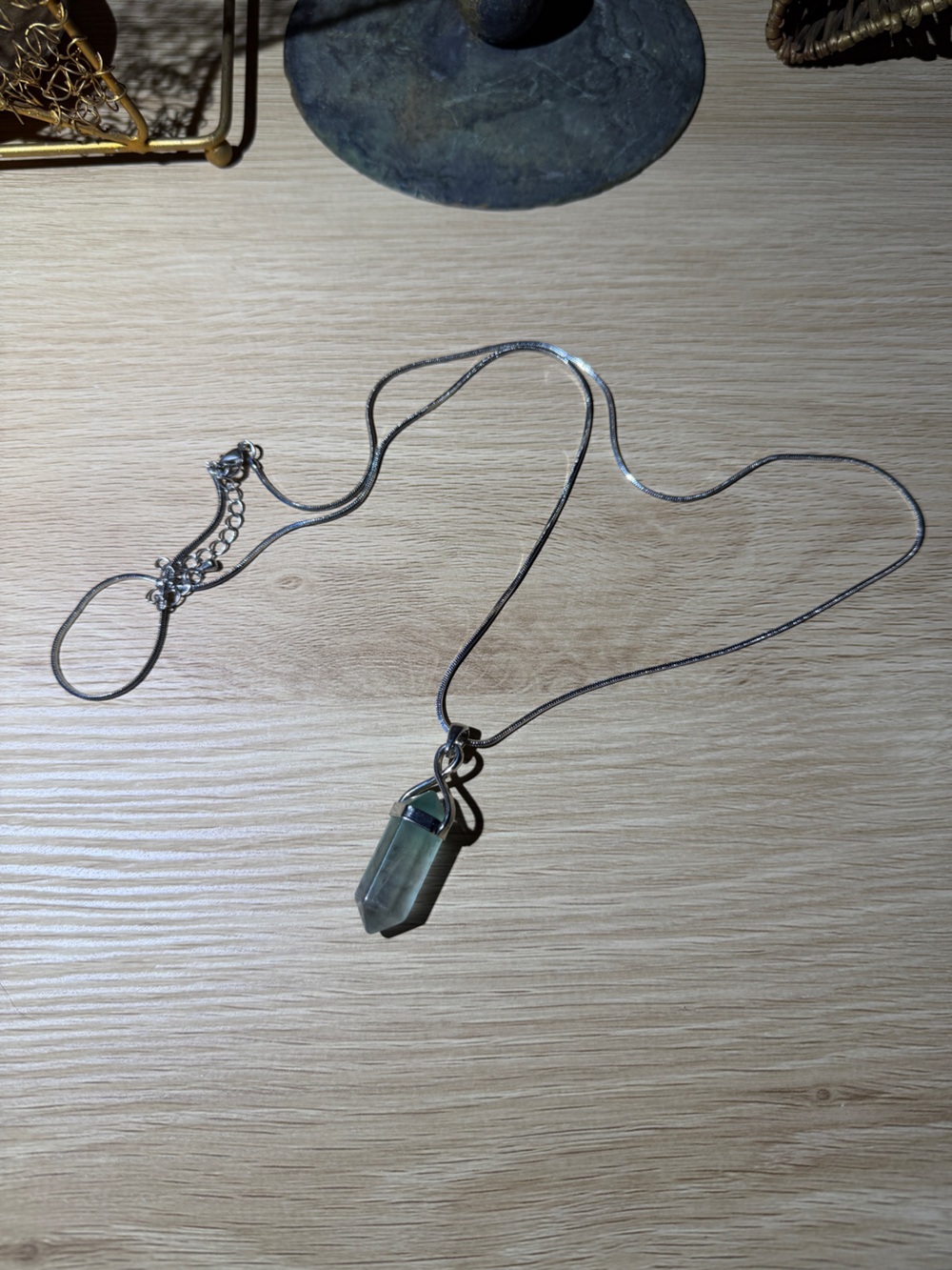 Sterling Silver Green Crystal Point Pendant Necklace